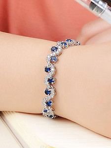 YOUNIQ Diamondate CZ Platinum Plated Silver Bracelet (Blue)