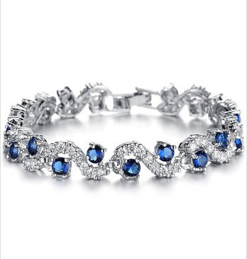 YOUNIQ Diamondate CZ Platinum Plated Silver Bracelet (Blue)